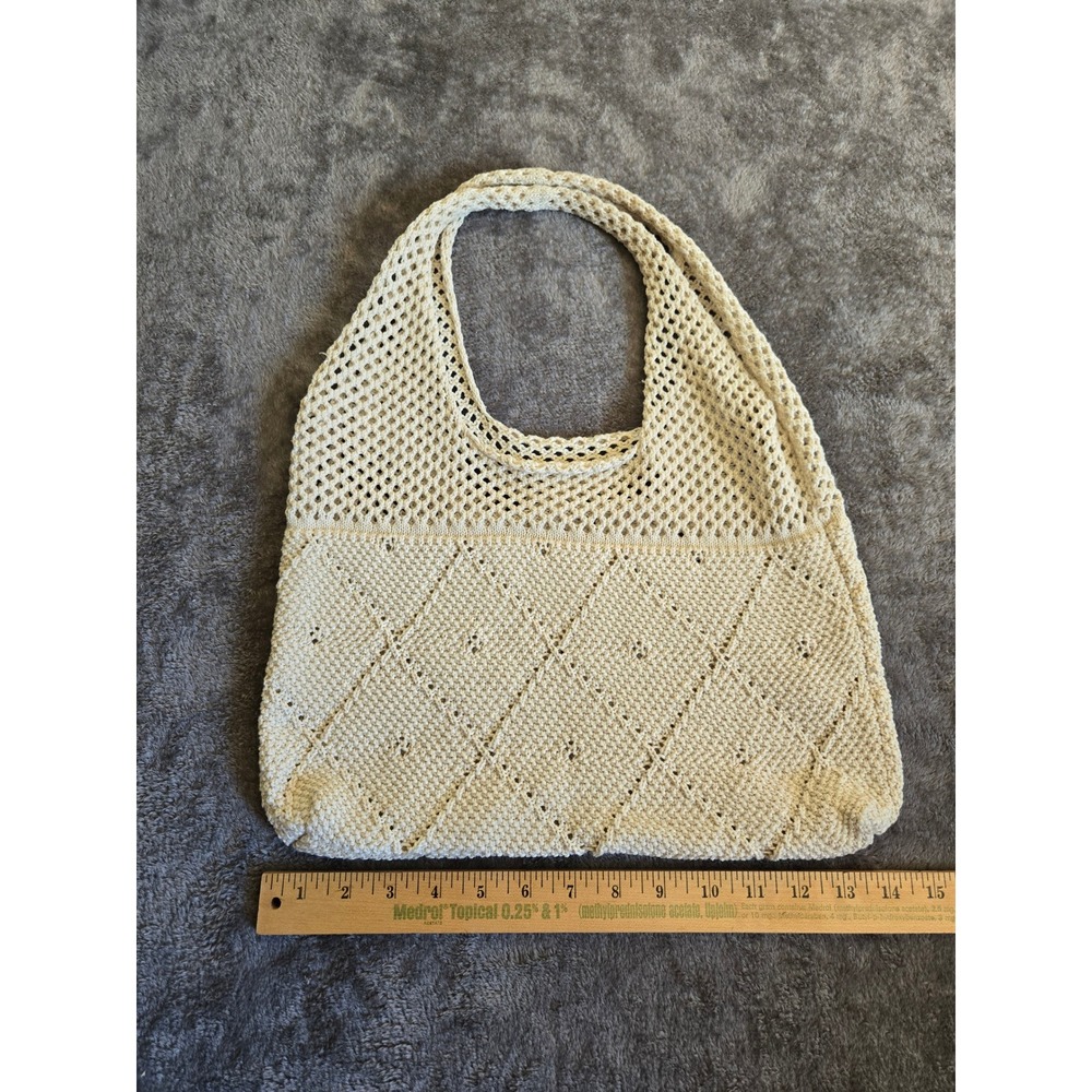 Unbranded Knit Tote Bag Women Medium Ivory Good Diamond Pointelle Boho Mesh